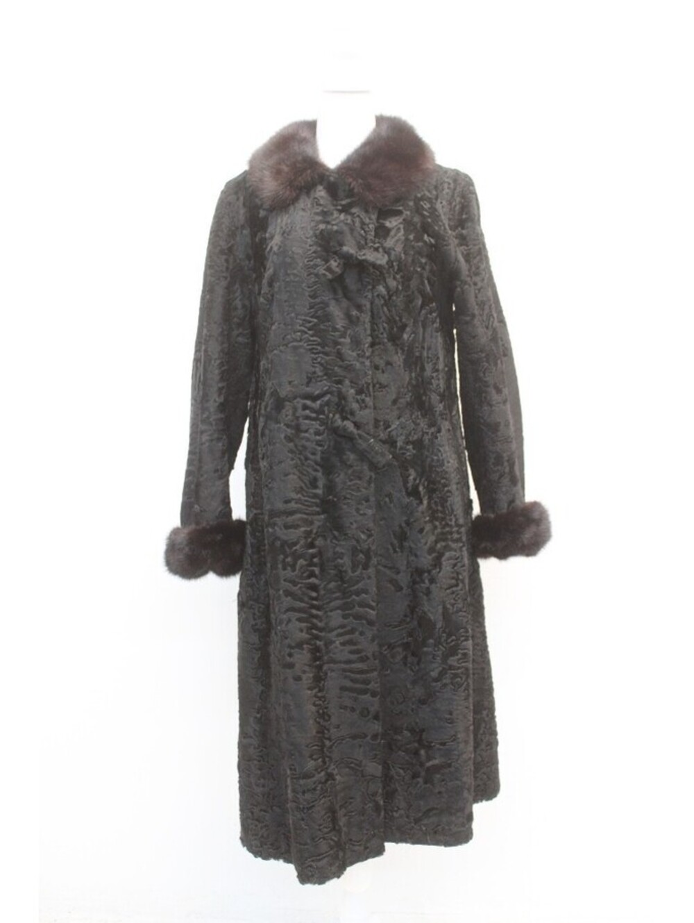 MINT BLACK BROADTAIL LAMB & MINK FUR COAT JACKET WOMEN WOMAN SIZE 4-6 SMALL